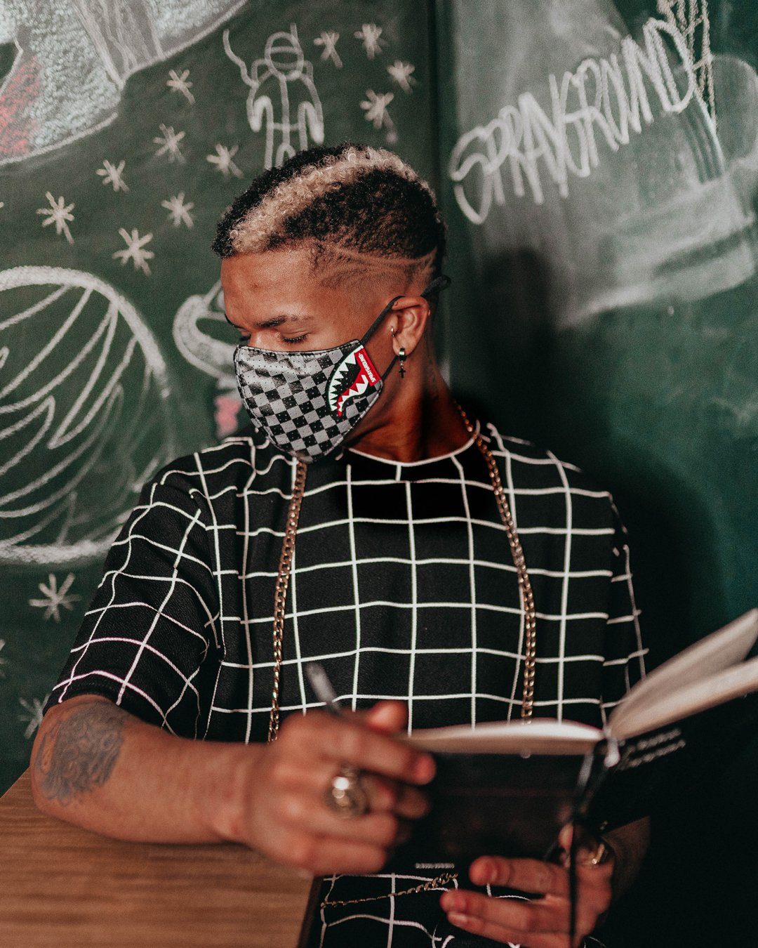 SHARKS IN PARIS (GRAY) VEGAN LEATHER FACE MASK